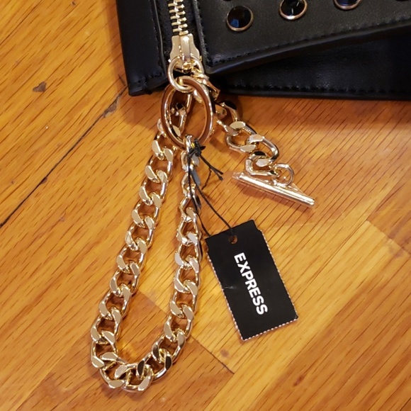 NWT Express Black Leather Rhinestone & Chain Purse - Picture 4 of 8